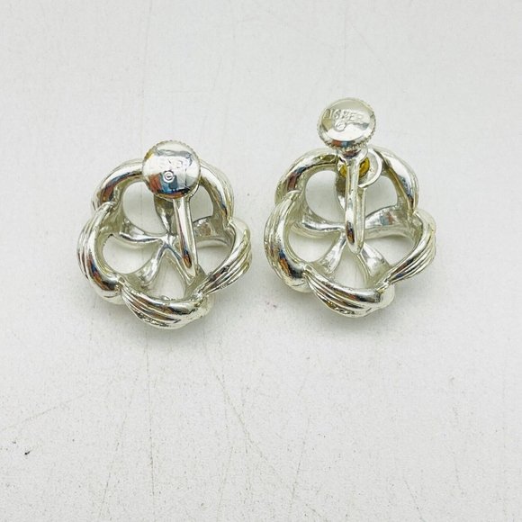 LISNER Floral Ribbon Earrings Screwback Silver Tone Classic Career Cosplay LARP - Picture 2 of 10